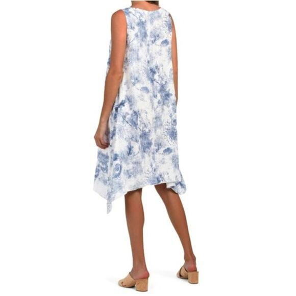New Valentina Naldi Made In Italy Linen Floral Print Sharkbite Hem Midi Dress - Picture 2 of 6